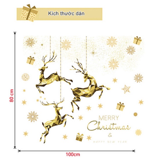 Decal trang trí Noel - 3 Con nai vàng lấp lánh