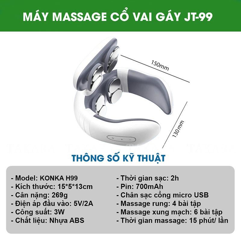Máy Mát Xa Cổ Vai Gáy booster KONKA H99 ,  Massage Xung Điện Giảm Đau Mỏi Với 8 Đầu Massage , Làm Ấm Nóng