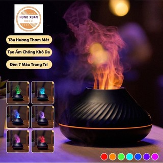 Máy xông tinh dầu núi lửa làm thơm phòng, Đèn led ngọn lửa 7 màu, phun sương khuếch tán tinh dầu chống khô da
