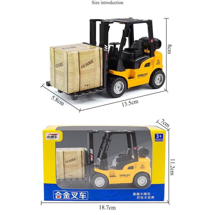 Đồ chơi mô hình xe nâng hàng kim loại mini tỷ lệ 1:50 an toàn cho bé có thể trang trí.