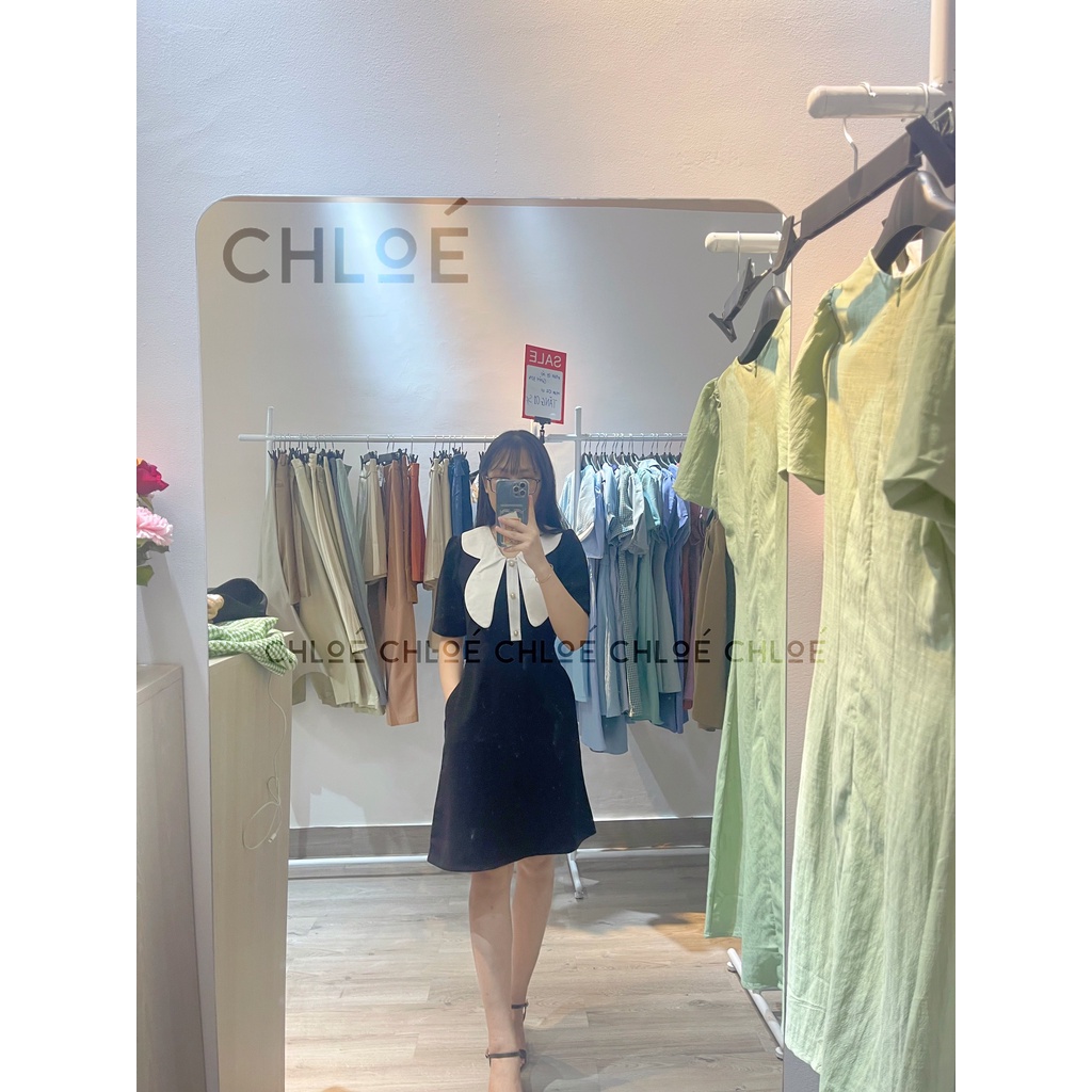 Váy nữ công sở thiết kế cổ cánh bướm trắng