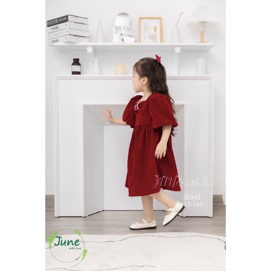 Đầm Nhung Cho Bé Hàng Thiết Kế Cao Cấp, Váy Nhung Đỏ Công Chúa Size 1-10Y