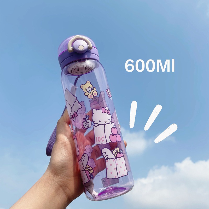 Bình Đựng Nước Bằng Nhựa Chống Sốc Họa Tiết Hello Kitty Cho Học Sinh Tiểu Học