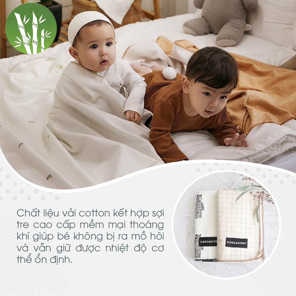Chăn Cotton Sợi Tre 4 Mùa Cho Bé, Mềm Mịn, Thoáng Khí, An Toàn Cho Bé - Thương hiệu DonoDono Hàn Quốc