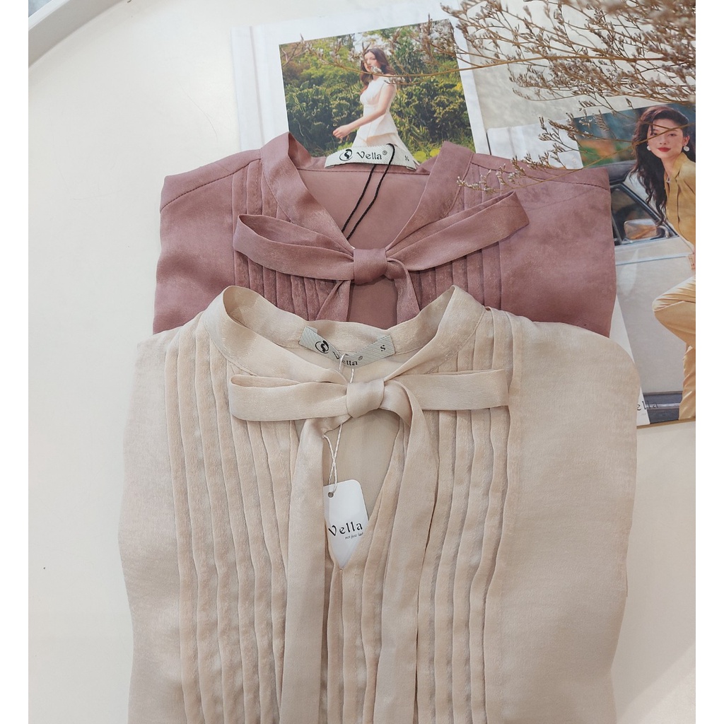 Vella Fashion - Áo sơ mi xếp ly trước ngực thắt nơ cổ thanh lịch nữ VA22044