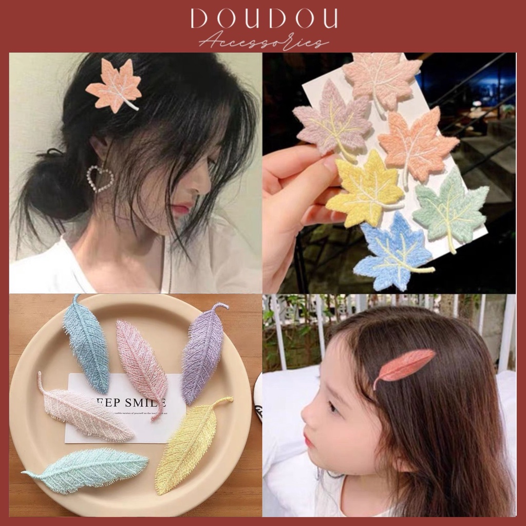 Phụ kiện kẹp tóc xinh DOUDOU Cặp tóc Kẹp mái cho nữ hình chiếc lá phong cách Hàn Quốc ánh nhũ xinh xắn thời trang FJ015