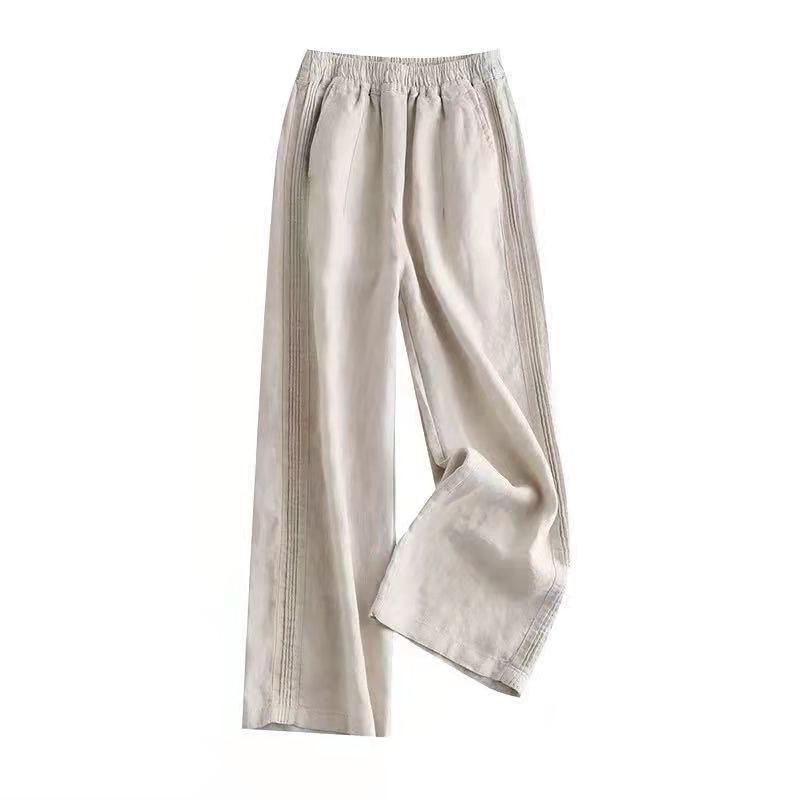 Ice cotton linen wide leg pants pants side stripes straight high waist foreign trade Japan Department of the original single