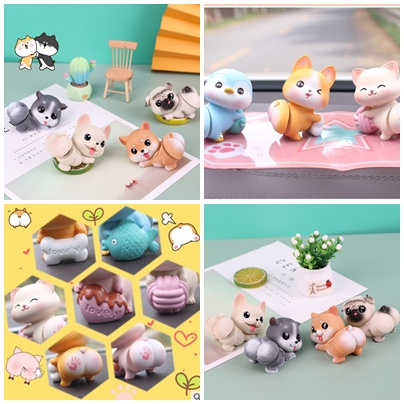 Mô Hình Thú Lắc Mông Cún Mèo Heo Chim,trưng  bày ô tô, tiểu cảnh, bày bàn học, tủ sách, trang trí shop