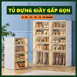 Tủ nhựa đựng giày dép gấp gọn cao cấp mayi box, hộp đựng giày trong suốt 8 ngăn, 12 ngăn, 14 ngăn 16 ngăn, 18 ngăn 2ngăn