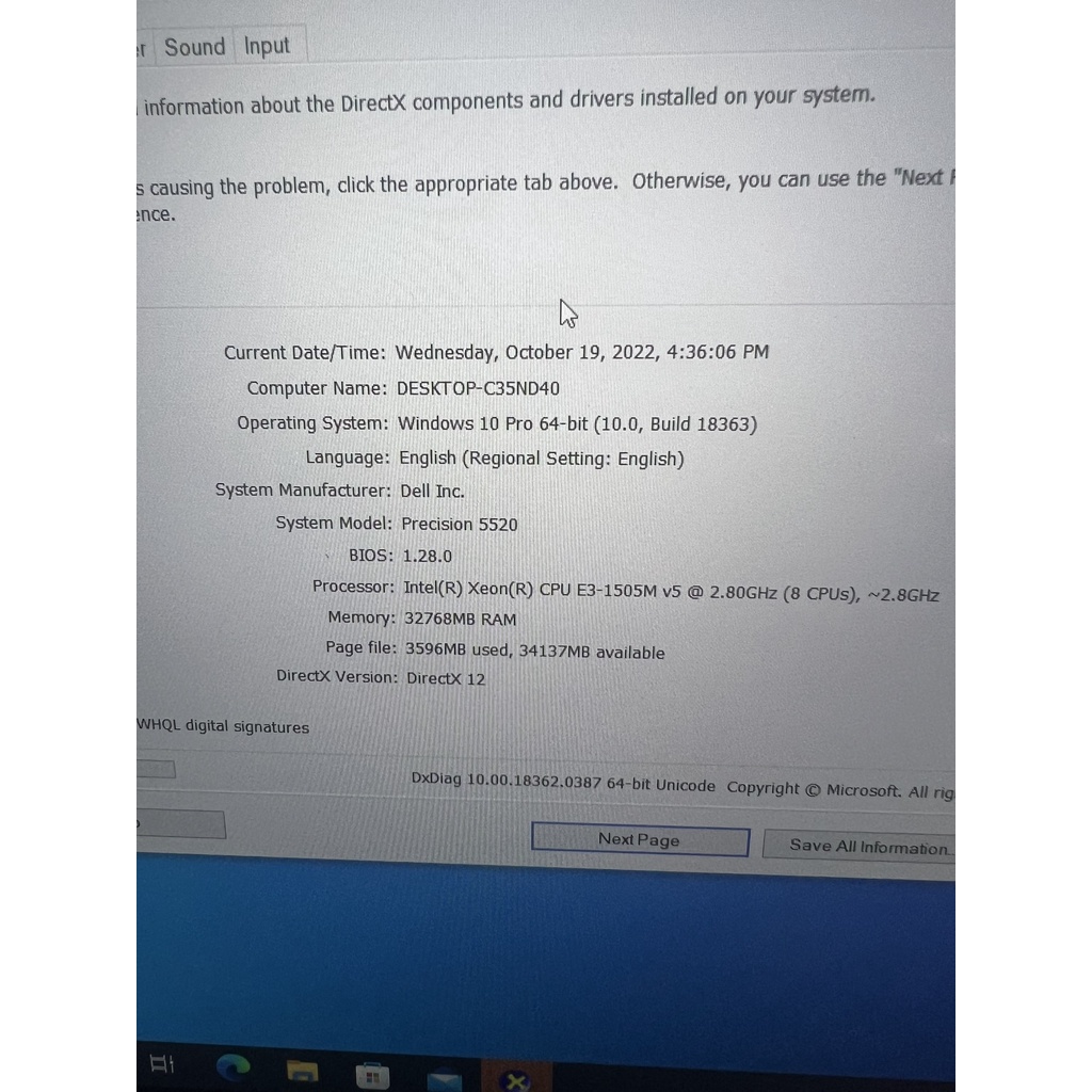 Dell Precision 5520 Xeon E3-1505M RAM 32GB  QUADPRO M1200 4G 15.6 Inch FHD IPS