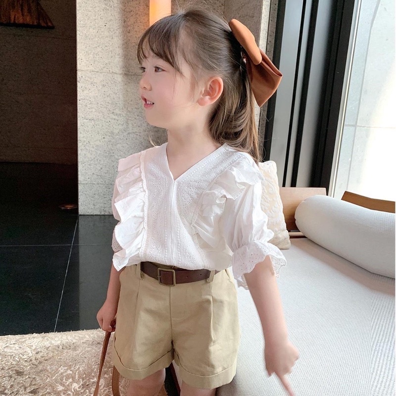 Set đồ bé gái sang chảnh, chất đẹp ái sơ mi phối quần kaki 10 - 24KG - Ảnh thật shop chụp ở cuối