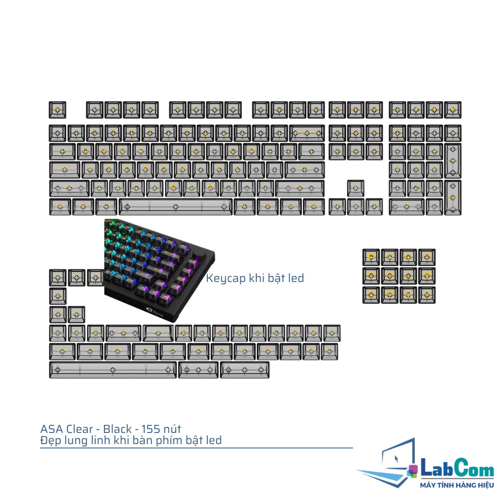Keycap cho bàn phím cơ AKKO ASA Clear profile xuyên led 155 nút gồm các màu Black | Clear | Pink | Tiffany blue | White