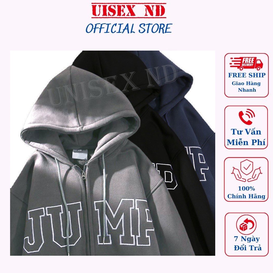 Áo Khoác Hoodie nỉ Mũ 2 Lớp In Chữ JUMP Form Rộng Unisex Nam Nữ . Áo Khoác Nỉ Chất Mịn Tay Bồng . Chất đẹp