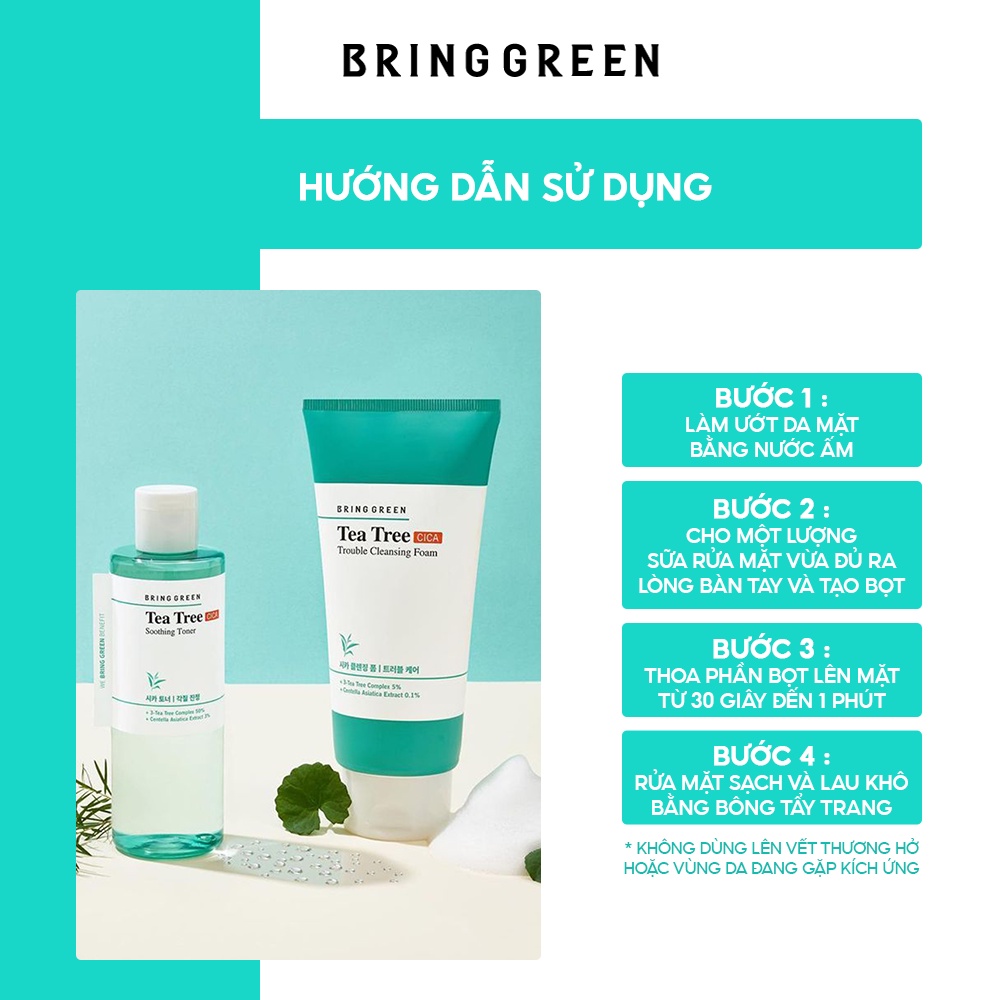 Sữa Rửa Mặt Ngừa Mụn Làm Dịu Da Tràm Trà Bring Green Tea Tree Cica Trouble Cleansing Foam 300ml