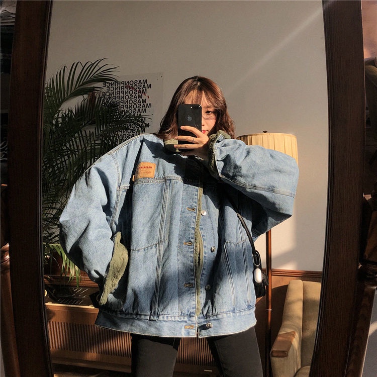 Áo Khoác Denim Đệm Cotton Dày Dáng Rộng Thời Trang Hàn Quốc 2022