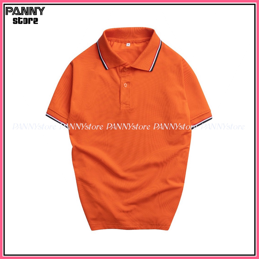 Áo Thun Polo Có Cổ Cá Sấu 4 Chiều Màu Cam Sọc Form Suông Đồng Phục Nam Nữ Đủ Size Màu từ 30kg đến 100kg