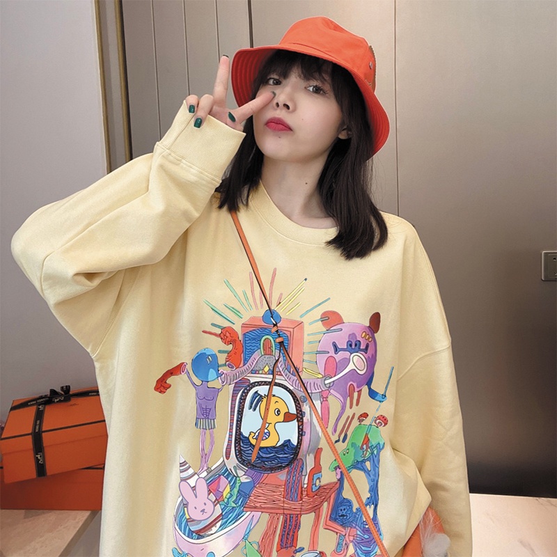 NRVP Áo Thun Nữ Dài Tay Dáng Rộng In Hình Phong Cách Hàn Quốc Mới