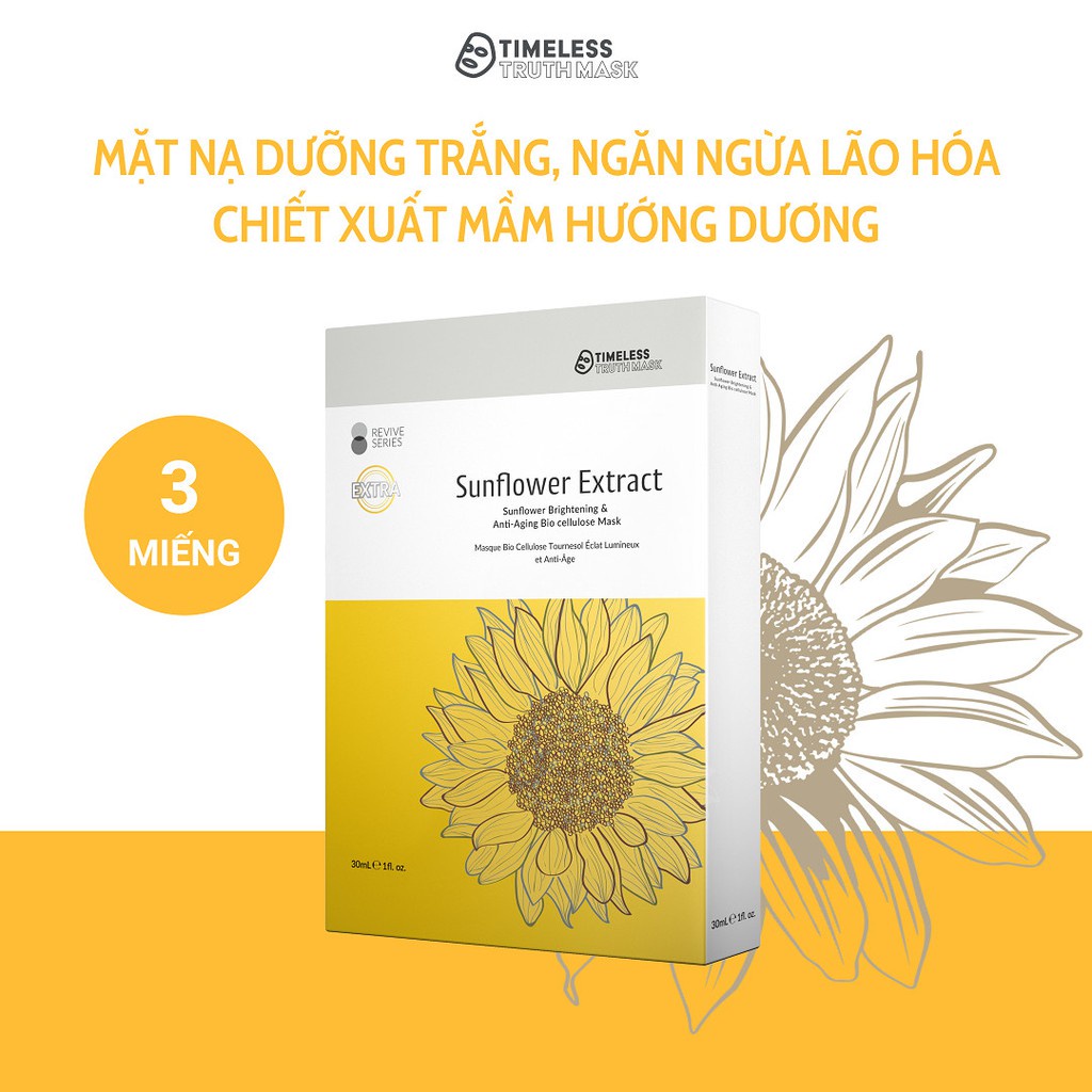 Mặt nạ dưỡng trắng ngăn ngừa lão hoá chiết xuất mầm hướng dương Timeless Truth Mask - Sunflower Extract (3 miếngx30ml)