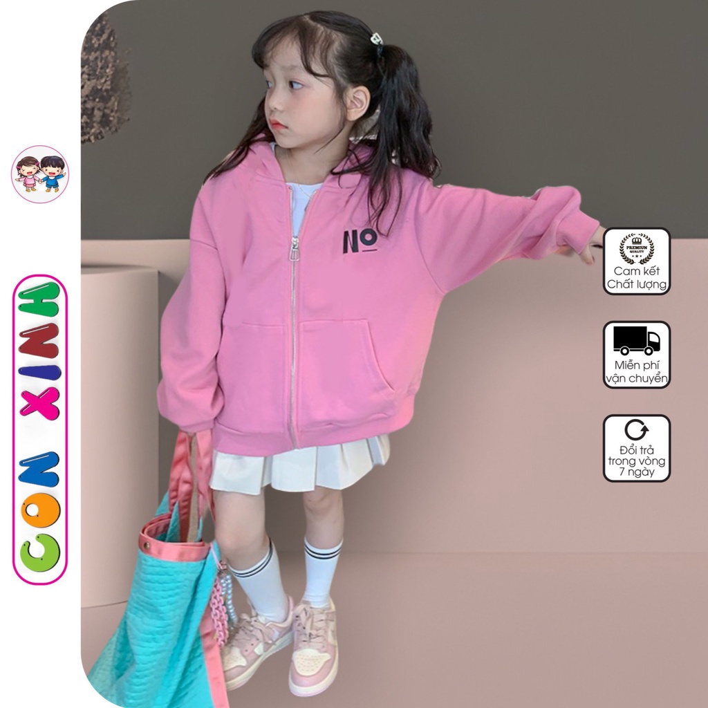 Áo khoác nỉ dây kéo bé gái Con Xinh phom rộng hình in NO EXIT,thời trang thu đông dành cho trẻ em từ 4 đến 10 tuổi