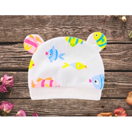 Mũ sơ sinh cho bé, Mẹ bé Donann, Mũ tai gấu in hình siêu mềm 0-3 M siêu mềm
