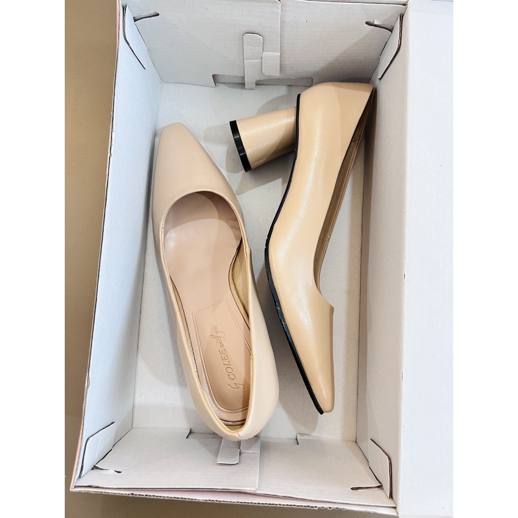 Giày Gót Vuông COLEE Mũi Vuông Trơn Cao 6p VNXK