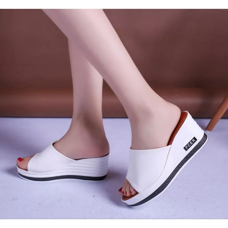 Dép đế xuồng quai da đế bánh mì   sọc 7f