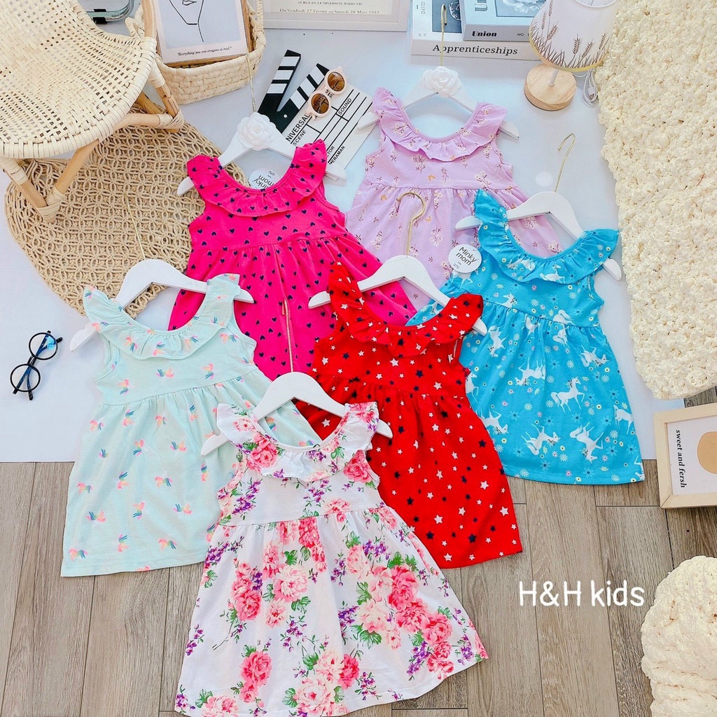 Đầm cotton xuất Minky Mom xinh xắn cho bé gái Size 80-130 (8-21kg)