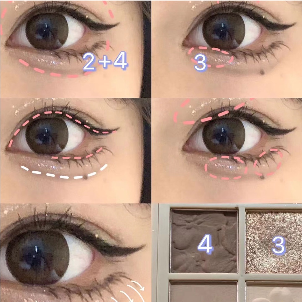 Novo® Bảng Phấn Mắt 4 Màu Lì Và Ánh Nhũ Kết Hợp Trang Điểm Kháng Nước 6g