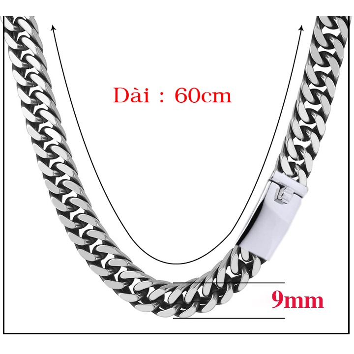 Dây chuyền nam inox cao cấp kiểu lặc đôi 9mm khóa hộp đẳng cấp, sang trọng, lịch lãm