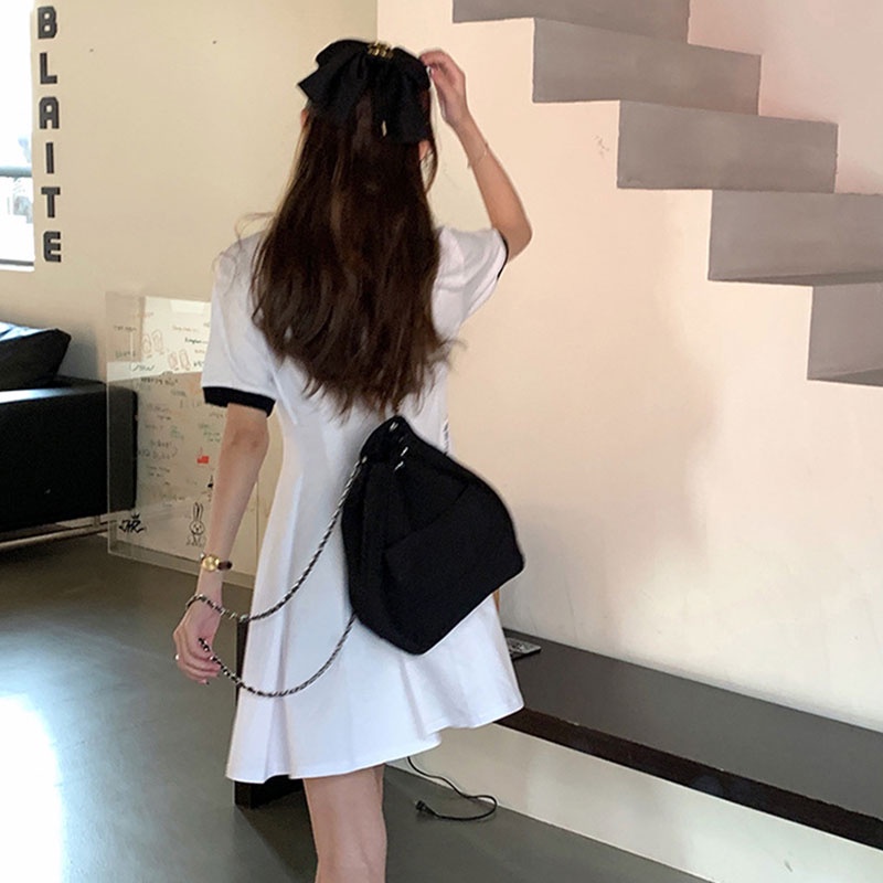 YADOU ba lô nữ đóng dây rút nhỏ chất liệu vải bạt đen hoang dã Thời trang