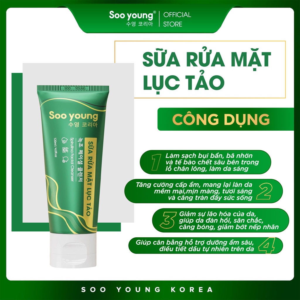 Sữa rửa mặt Lục Tảo SOOYOUNG KOREA làm sạch da mặt dịu nhẹ 120ml