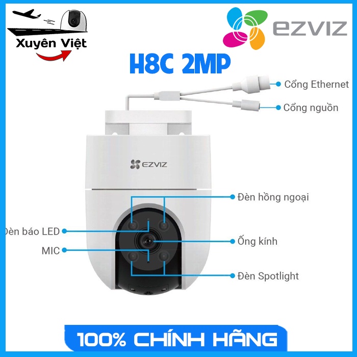 Camera H8C EZVIZ 2MP Wifi Không Dây, Quay Quét 360 Ngoài Trời - Camera Xuyên Việt