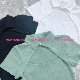 Áo Croptop Cổ Bẻ Cúc Ngọc A5149