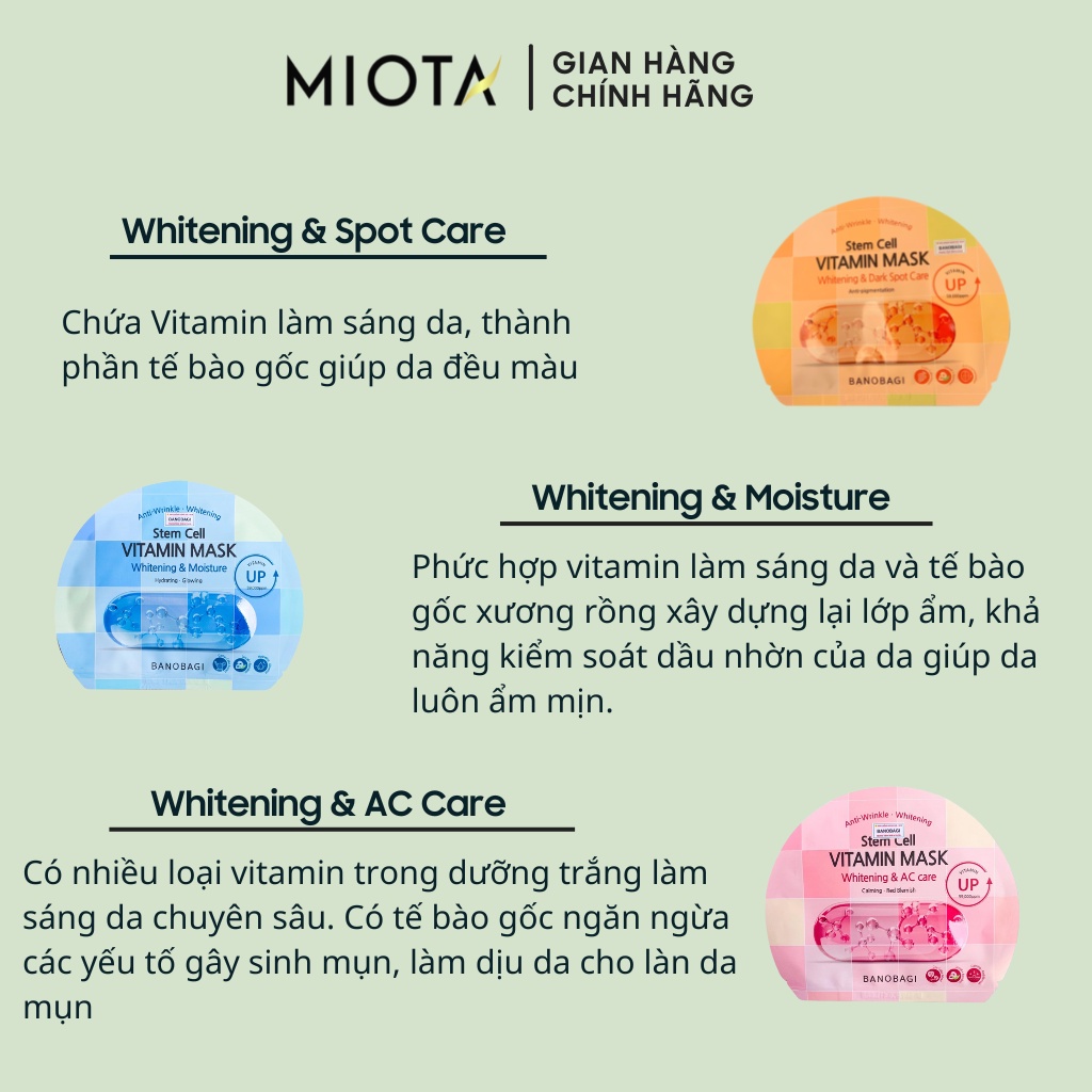 Mặt Nạ Dưỡng Ẩm Trắng Da BANOBAGI Stem Cell Vitamin Mask 30ml