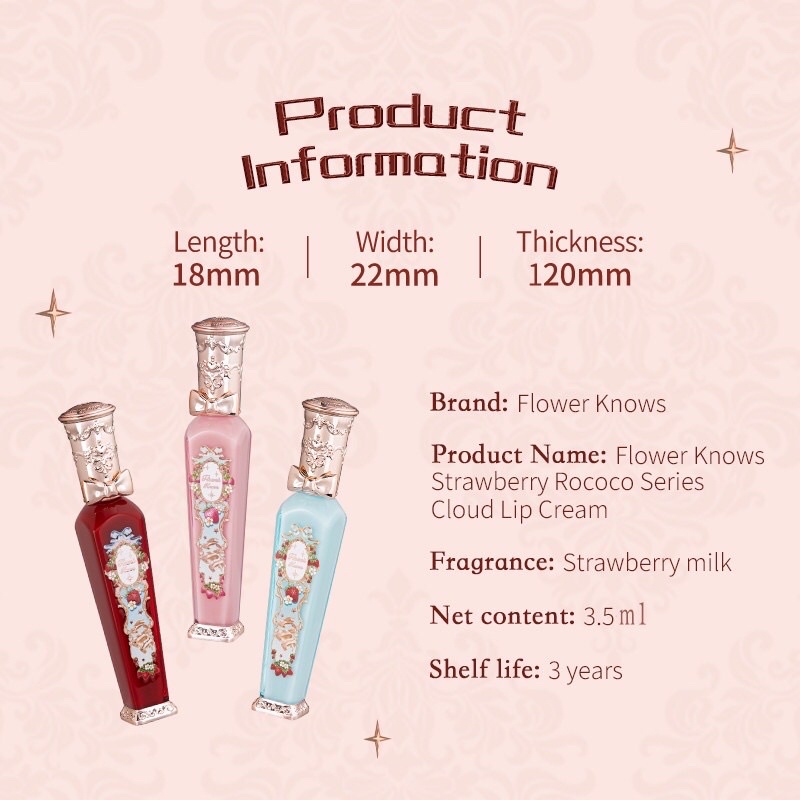 Son kem Flower Knows dòng Strawberry Rococo collection siêu xinh tạo hiệu ứng mờ lì làm đầy rãnh môi siêu mịn siêu xinh