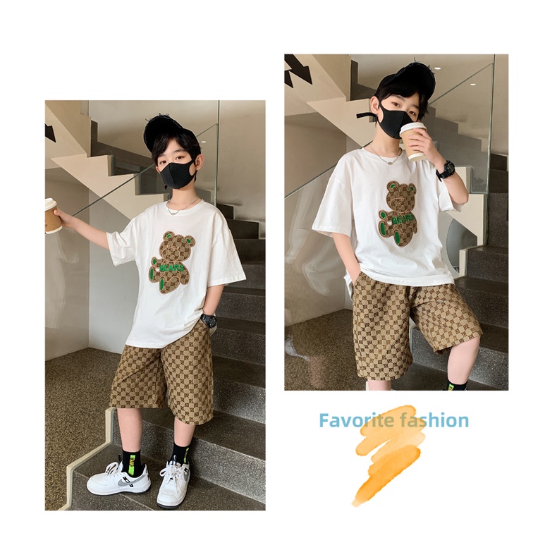 Bộ quần áo bé trai Familylove Kids - Bộ đồ bé trai gấu bear phối quần cá tính phong cách Hàn Quốc