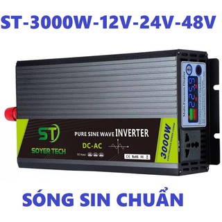 Bộ chuyển đổi điện sin chuẩn 3000w-bộ đổi nguồn 12v/24v/48v sang 220v sin chuẩn 3000w - soyer tech màng hình lcd-pl 12v