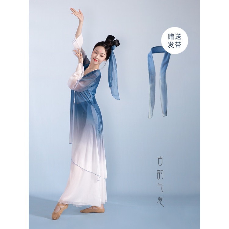 Bộ Hán Phục Biểu Diễn Múa Màu Trắng Xanh Dương Gradient Phong Cách Trung Hoa Cổ Điển