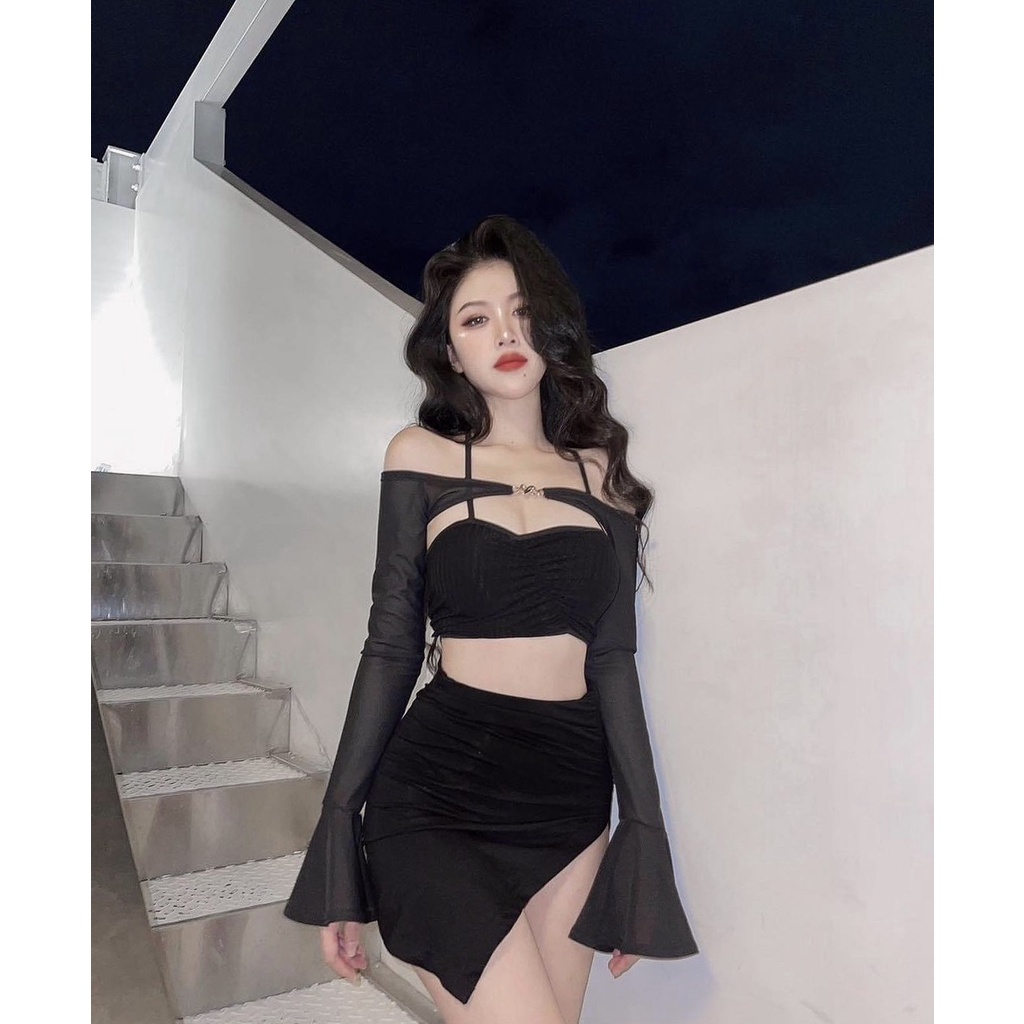 Set Áo Và Váy Xẻ Gợi Cảm - Màu Đen