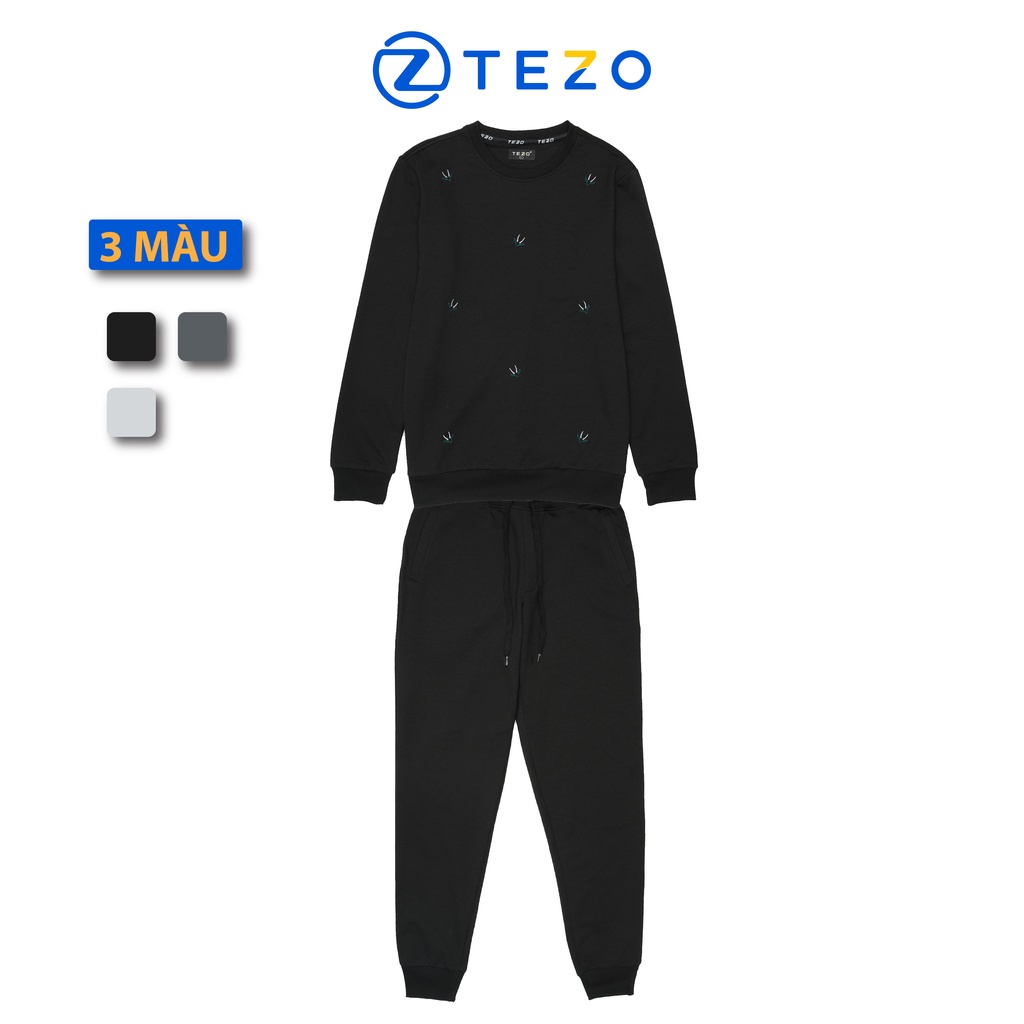 Bộ nỉ nam Tezo áo nỉ quần nỉ thiết kế cố tròn thêu tràn hoạ tiết TEZO 22ANOT007