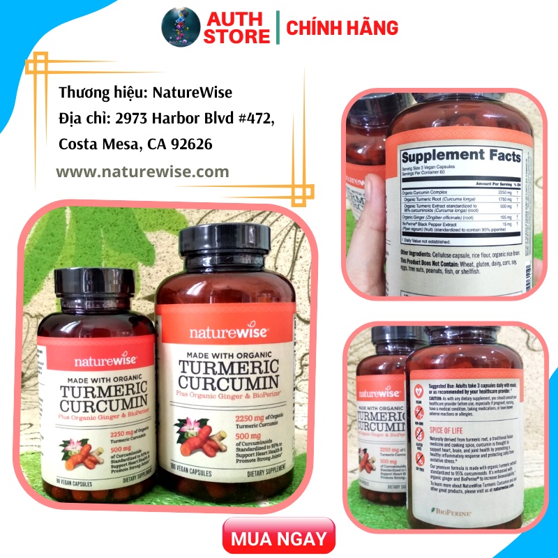 Viên nghệ Curcumin hữu cơ, gừng hữu cơ  Naturewise