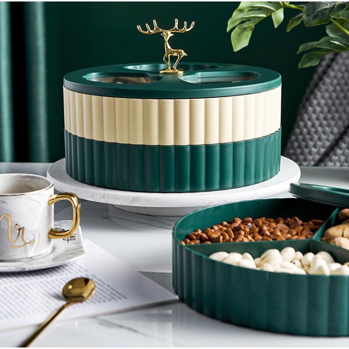 Khay Đựng Mứt Tết 2 Tầng Phong Cách Châu Âu Hiện Đại Hình Con Hưu Vàng LMKMT01