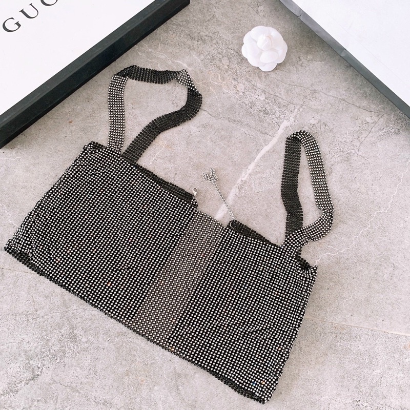 Áo Yếm Hai Dây Đính Đá Bling Bling - Áo Croptop Đính Đá Bling Bling