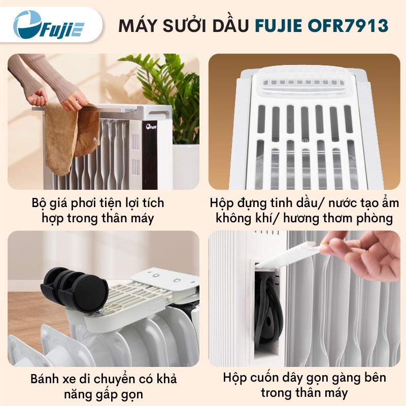 Máy Sưởi Dầu 13 Thanh Fujie OFR7913, công suất lớn làm ấm nhanh, tự động ngắt an toàn tiết kiệm điện năng