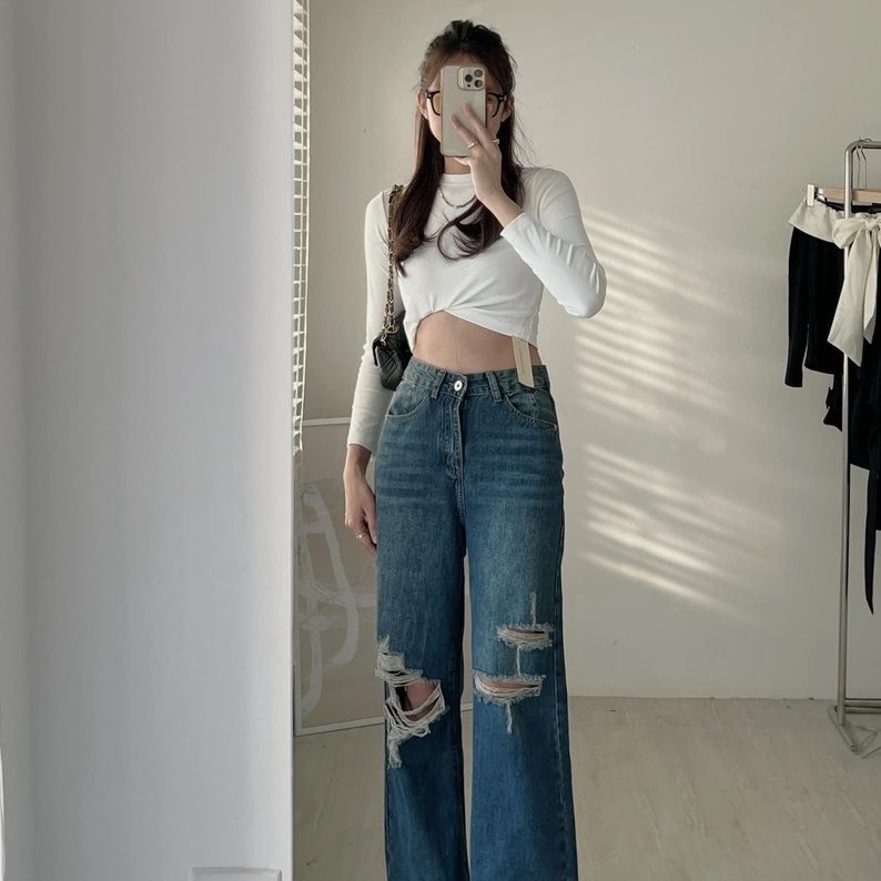 Áo croptop dài tay, áo thun nữ cổ tròn trơn dáng lửng phom ôm body sexy hở eo freesize hàn quốc đi chơi Wikishop C1202