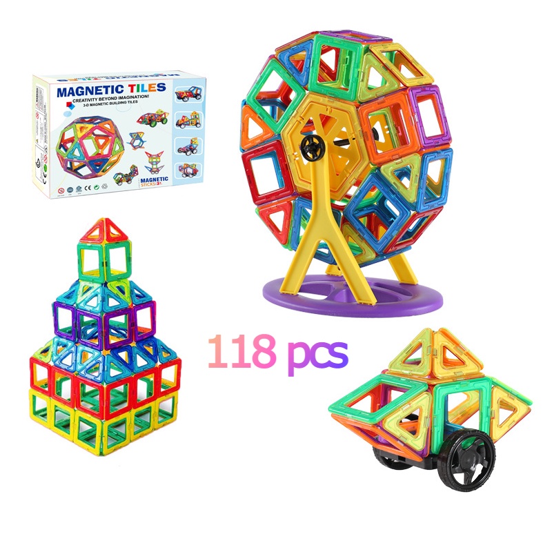 Đồ chơi xếp hình nam châm 115 chi tiết, đồ chơi phát triển trí tuệ cho bé