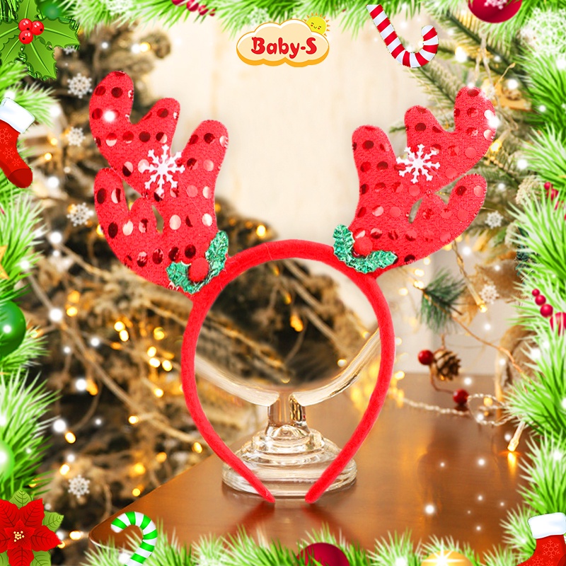 Băng đô Giáng sinh sừng tuần lộc đính sequin lấp lánh Baby-S, Băng đô Noel phù hợp cho mọi lứa tuổi – SNOEL015
