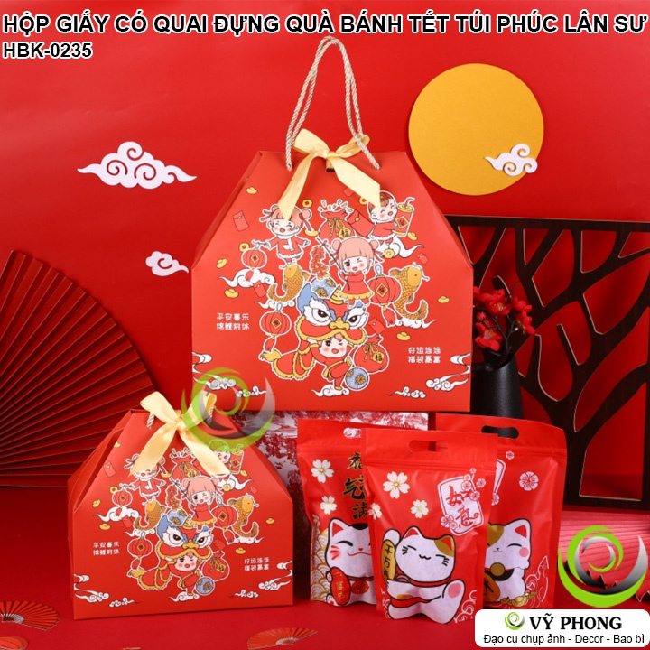 HỘP GIẤY CÓ QUAI ĐỰNG QUÀ TẾT TÚI PHÚC GIẤY LÂN SƯ MỪNG TÂN XUÂN HỘP ĐỰNG BÁNH KẸO NĂM MỚI NEW YEAR HBK-0235