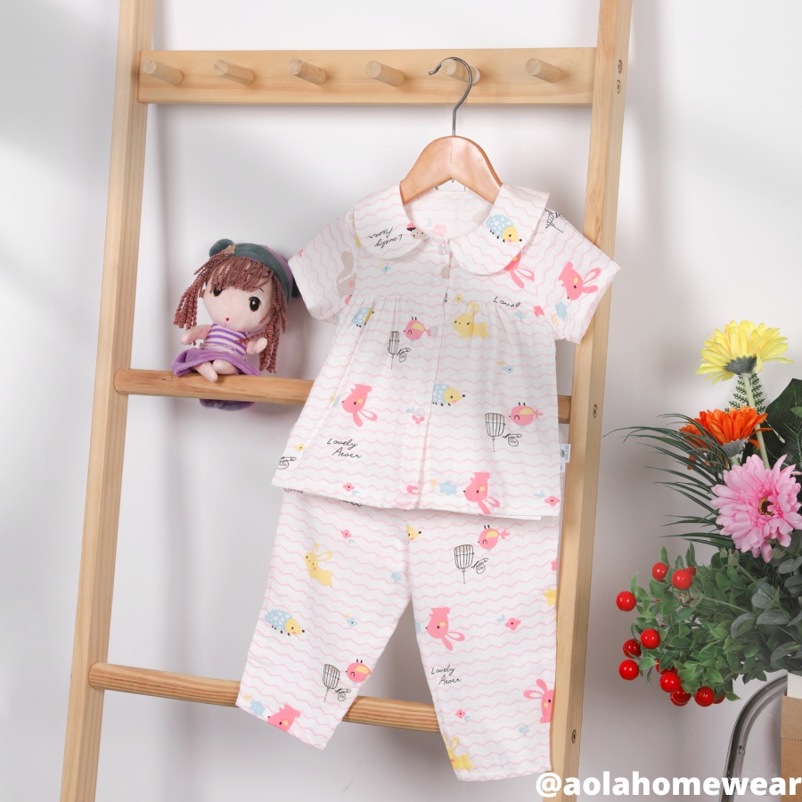 Pijama bé gái tay ngắn quần dài vải xô sợi tre Bamboo Premium hai lớp Áo Lá Homewear BAMG22