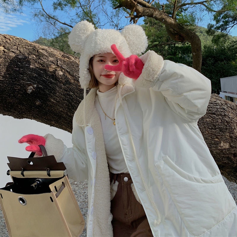 Áo Khoác Mùa Đông Hai Mặt Dày Dặn Màu Xanh Dương Phong Cách Hàn Quốc Mới Cho Nữ